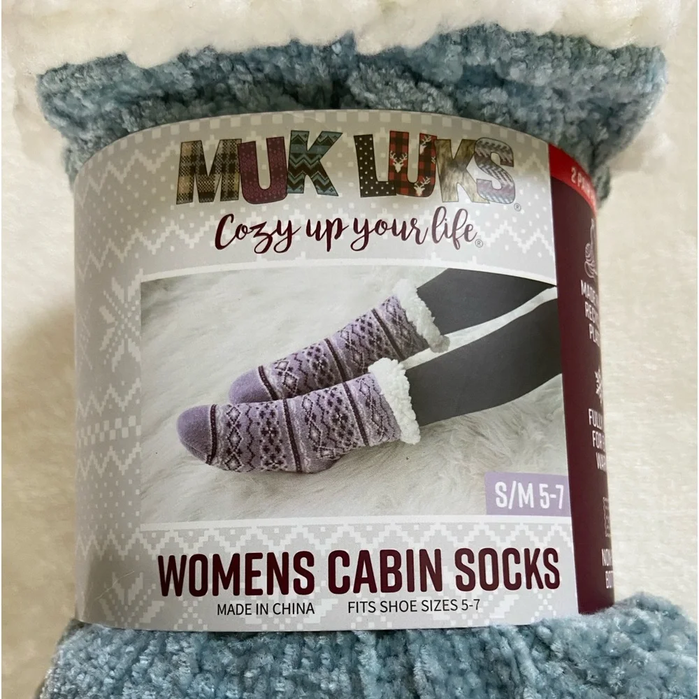 MUK LUKS Womens Cabin Socks 2 Pair S/M
